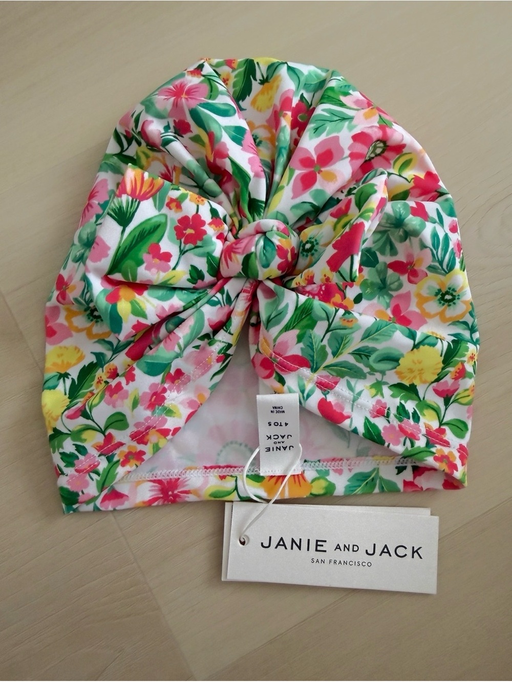 Janie and Jack Floral Knot Turban swim cap - Pink, Green & Yellow